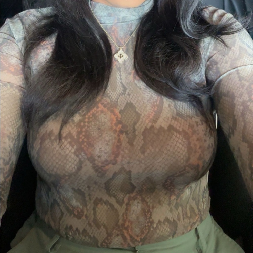 AFRM Snake Print Bodysuit - Brown and Gray